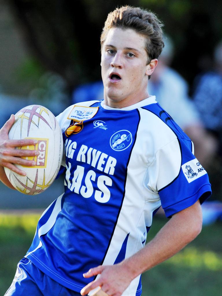 Grafton Ghosts Daniel Lollback motored 50 metres down the side line to score a try. Picture: Debrah Novak.