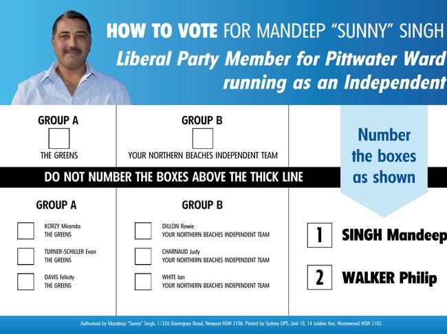 Mr Singh’s updated campaign material, without an endorsement from Rory Amon, registered on August 29.