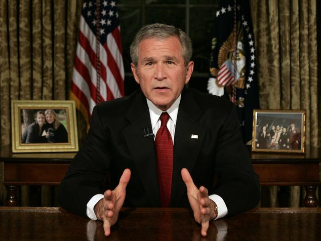 US President George W Bush pauses after delivering a speech to the United States from the Oval Office in commemoration of the fifth anniversary of September 11.