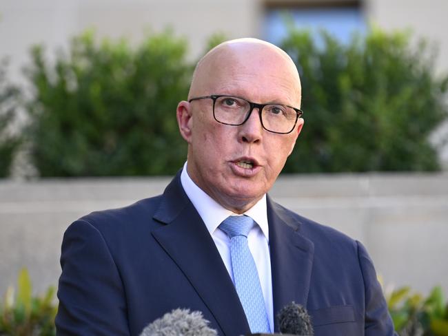 CANBERRA, AUSTRALIA  - NewsWire Photos - February 3, 2025: Leader of the Opposition Peter Dutton during the last post ceremony at the Australian War Memorial in Canberra. Picture: NewsWire / Martin Ollman