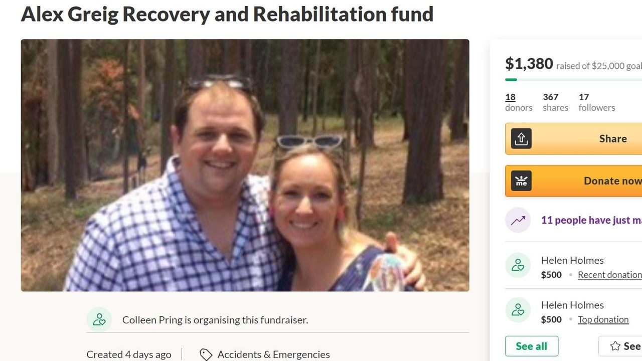 A GoFundMe is underway to help the lengthy recovery of Gympie dad Alex Greig, who lost his wife Jess and daughter Giselle in a horrific crash at Toowoomba earlier this month.