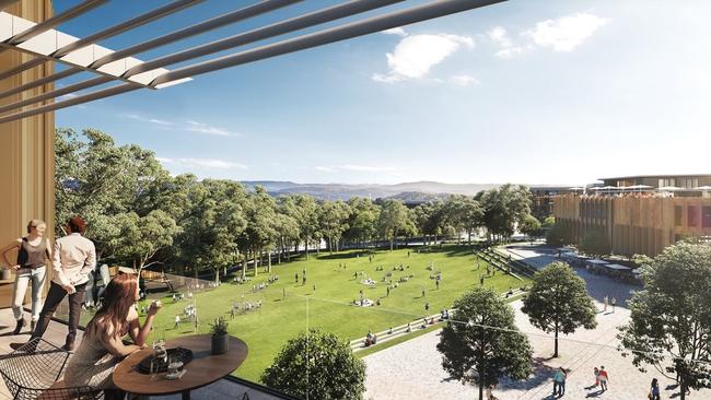 An artist’s impression of the new piazza and village green, which will be part of the new Frenchs Forest town centre. Picture: NSW Government.