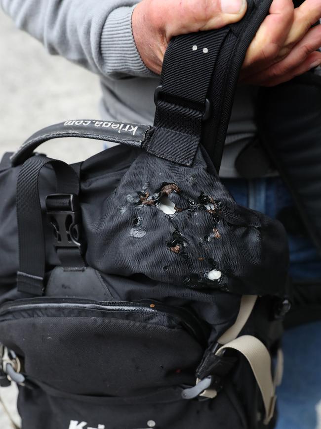 A backpack that was in the vehicle containing campaign documents was also damaged. Picture: NIKKI DAVIS-JONES