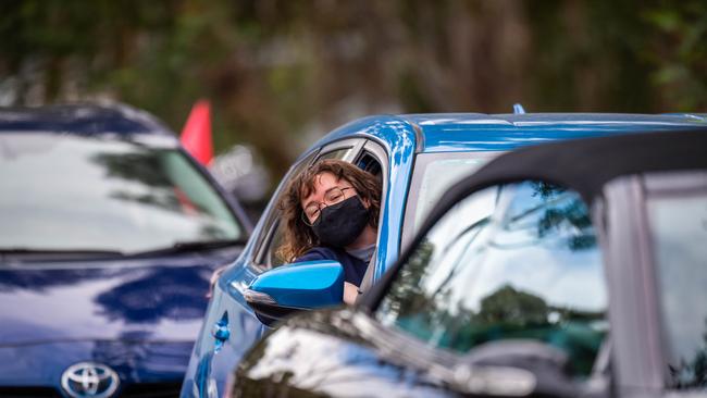 People experienced long delays at the LaTrobe Bundoora site. Picture: Jake Nowakowski