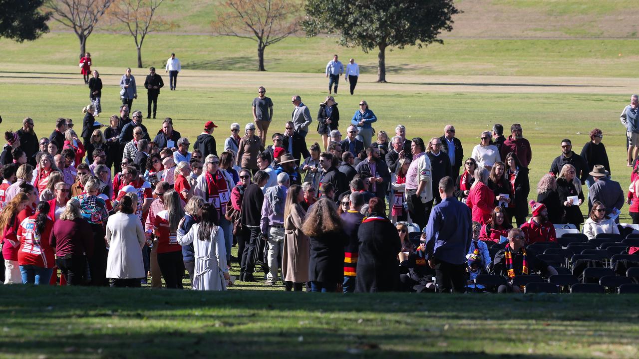 People gather to farewell the final two victims of the Hunter Valley wedding bus crash. Picture: NCA NewsWire / Gaye Gerard