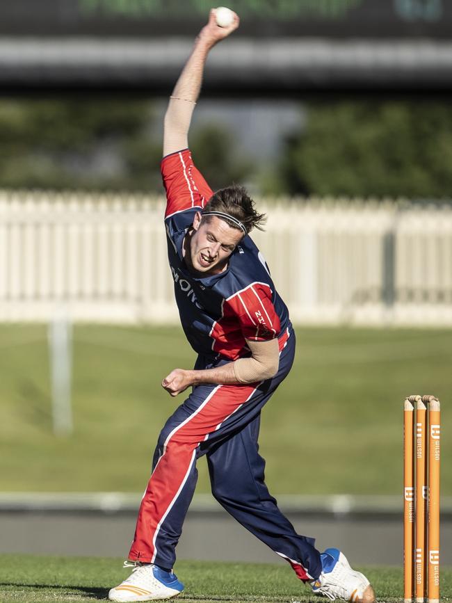 Ben Fraser bowling for North Hobart. CTPL T20 grand final between North Hobart and University. Photograph Eddie Safarik