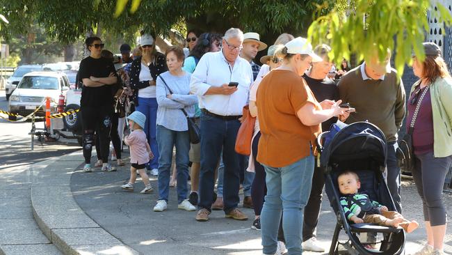 The line stretched out the front gate. Picture: Alison Wynd