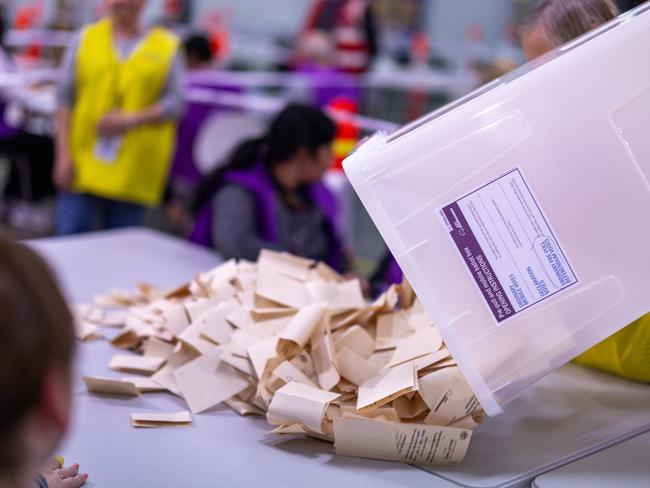 MELBOURNE, AUSTRALIA - OCTOBER 14:  Ballot papers are placed onto a table prior to being counted a vote counting centre on October 14, 2023 in Melbourne, Australia. A referendum for Australians to decide on an indigenous voice to parliament was held on October 14, 2023 and compelled all Australians to vote by law. Early voting began on Oct. 2, and activity has been intensifying in both the YES and NO camps, with multiple polls showing the YES campaign headed for defeat nationally. Australia requires a "double majority" of both the states and voters across the country to trigger constitutional changes, with most referendums in the past having failed. (Photo by Asanka Ratnayake/Getty Images)