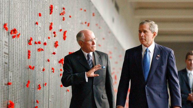 Then-prime minister John Howard escorted Mr Bush to the Australian War Memorial after his address.