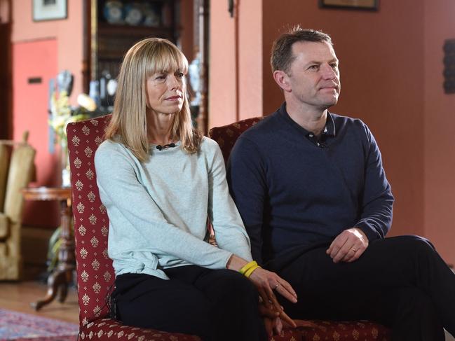 (FILES) In this file photo taken on April 28, 2017 Kate (L) and Gerry (R) McCann, whose daughter Madeleine disappeared from a holiday flat in Portugal in 2007, are seen during an interview with the BBC's Fiona Bruce at Prestwold Hall in Loughborough. - A man has been declared an official suspect in Germany at Portugal's request in connection with the disappearance of British girl Madeleine McCann nearly 15 years ago, a Portuguese prosecutor's office announced on April 22, 2022. Madeleine went missing from her family's holiday apartment in the Portuguese holiday resort of Praia da Luz on May 3, 2007, a few days before her fourth birthday, sparking a media frenzy and an unprecedented international manhunt. (Photo by Joe Giddens / POOL / AFP)