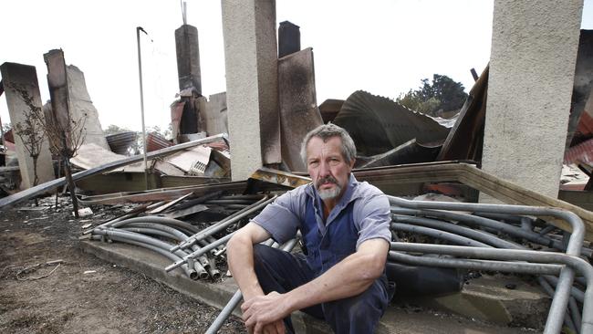 Terry Carpenter only had minutes to evacuate as the flames rushed across his property. Picture: David Caird