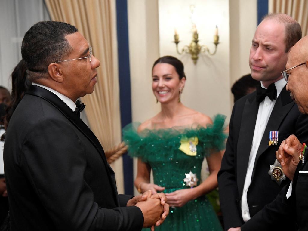 Things got a bit awkward between Prince William, Princess Catherine and the Prime Minister of Jamaica Andrew Holness, during the couple’s 2022 visit. Picture: Getty Images