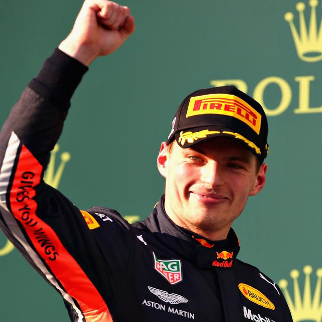 Max Verstappen on the podium in Melbourne in 2019.