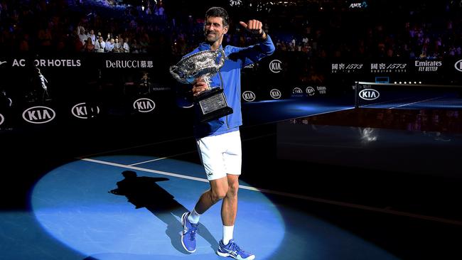 Eight-time Australian Open champion Novak Djokovic celebrating another success in Melbourne Picture: Getty Images