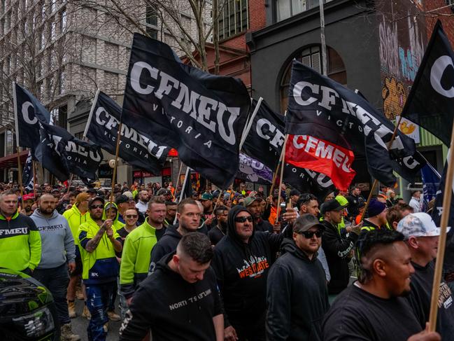 CFMEU members march in Melbourne on August 27. Picture: Asanka Ratnayake