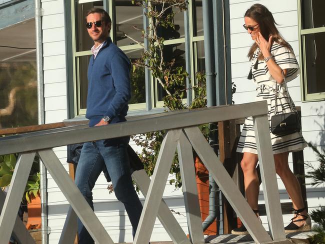 After tucking away kingfish and Wagyu beef on the degustation menu, Pippa and James heads back to the seaplane. Picture: Rohan Kelly