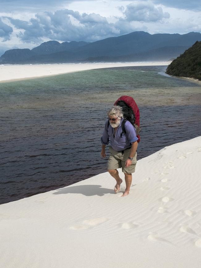 Richard Bennett on a beach on the South Coast Track. Picture: LUCY BENNETT