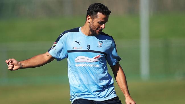 Sydney FC striker Bobo at training ahead of Wednesday night’s clash with Liverpool.