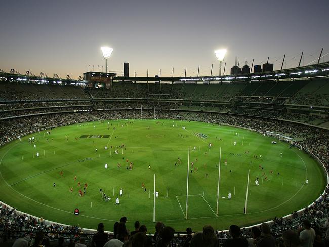 A general view of MCG during the first twilight game of the season, the Round 1 AFL match between the Carlton Blues and the Richmond Tigers at the Melbourne Cricket Ground.