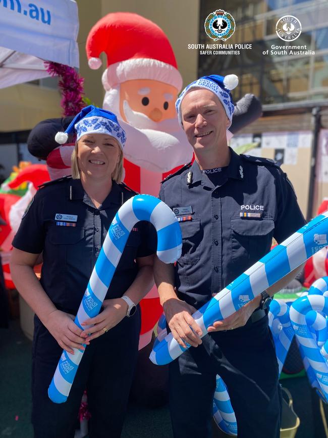 Chief Inspector Melissa Gilchrist, and Assistant Commissioner Simon Watkins getting into the Christmas spirit. Picture: SA Police