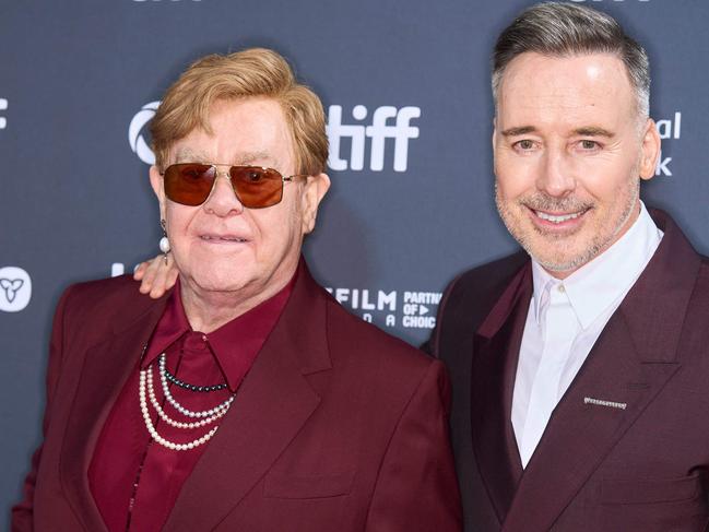 Sir Elton John with husband David Furnish at the premiere of Elton John: Never Too Late during the Toronto International Film Festival. Picture: AFP