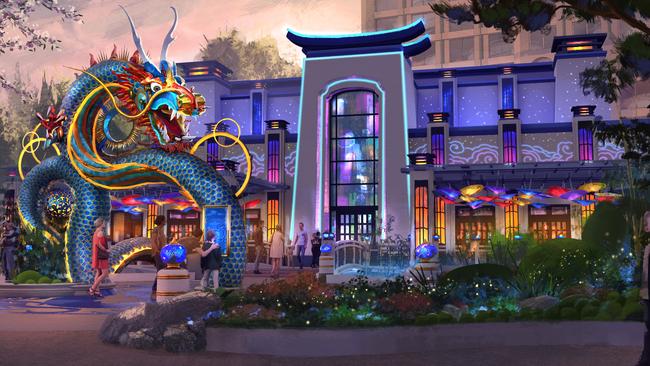 The Blue Dragon Pan-Asian Restaurant is one of the dining options in Celestial Park, which has restaurants ranging from full-service restaurants to quick-service locations. Photo: Universal Epic Universe