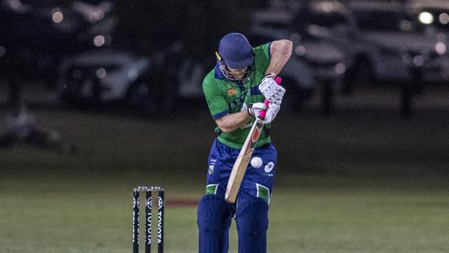 Chris Gillam bats for Aztecs. Aidacare Aztecs vs Hip Pocket Rockets,  DDBBL Grand Final. Sunday. 19th Oct 2020