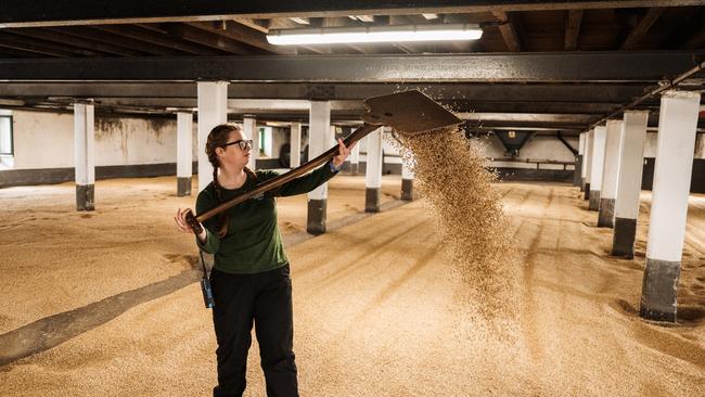 At the Laphroaig distillery in Islay, Scotland, which dates back to 1815, barley is first spread over the floor, where it stays for six days. Picture: Ben Shakespeare