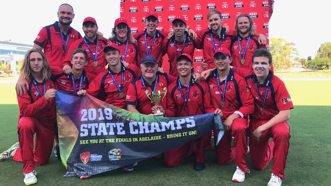 East Torrens with the grade cricket T20 trophy after defeating Port Adelaide in the grand final at Karen Rolton Oval. 