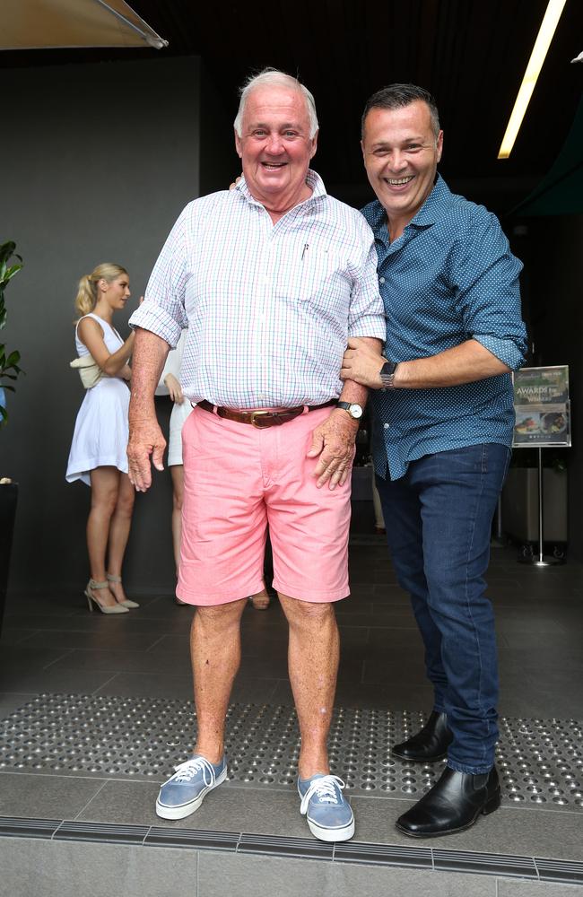 Billy J Smith with restaurateur Frank Gambaro at the Gambaro Mud Crab Cup Lunch in 2016. Picture: Annette Dew