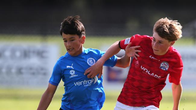 Under-14s soccer - North Geelong (Red) v Berwick City.  Picture: Mike Dugdale