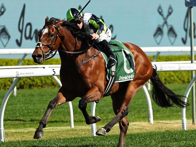 SYDNEY, AUSTRALIA - SEPTEMBER 21: Tim Clark riding Eliyass wins Race 5 James Squire Kingston Town Stakes during 