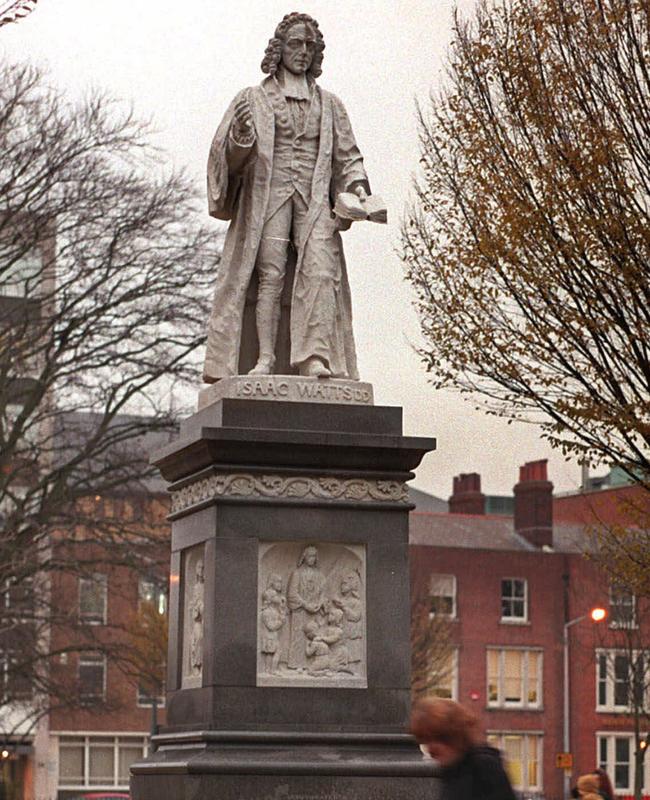 A statue of 18th century composer Isaac Watts in central Southampton park in England.