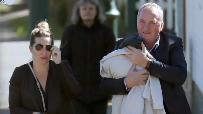 Vikki Campion and Barnaby Joyce with baby Sebastian. Picture: Diimex.