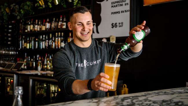 Cumby co-owner Ben Pearce is happy to again be pouring beers. Picture: Morgan Sette