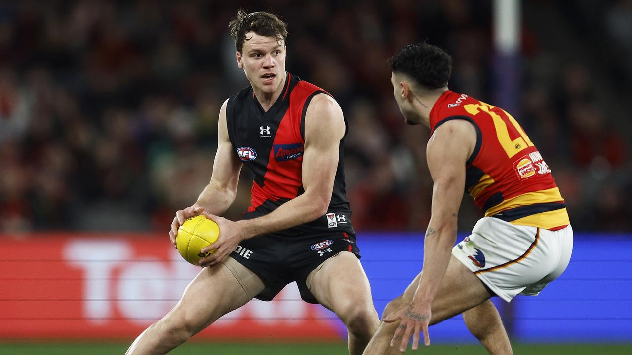 Essendon star defender Jordan Ridley hasn’t played at AFL level since round 19 last season, but will return against Richmond on Saturday night. Picture: Daniel Pockett / Getty Images