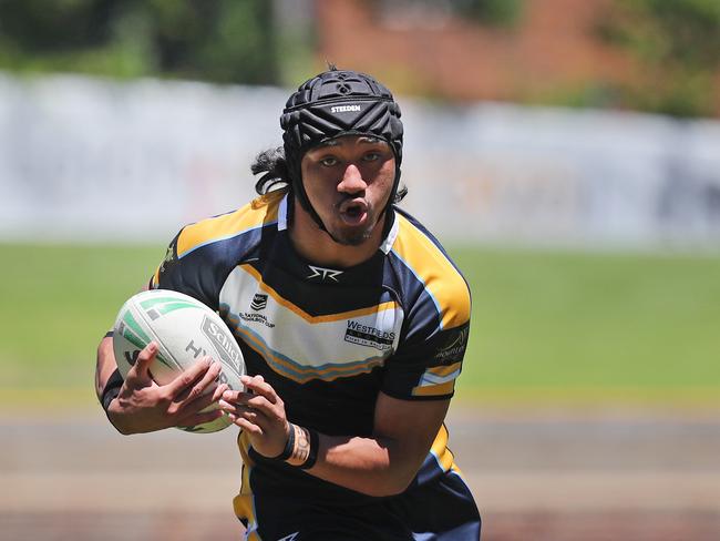 Carson Kaho in action for Westfields Sport High in last year’s NRL Schoolboy Cup Grand Final. Picture: Richard Dobson