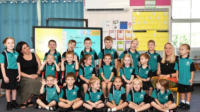 MY FIRST YEAR: Funny faces. Landsborough State School Preps. Picture: Patrick Woods.