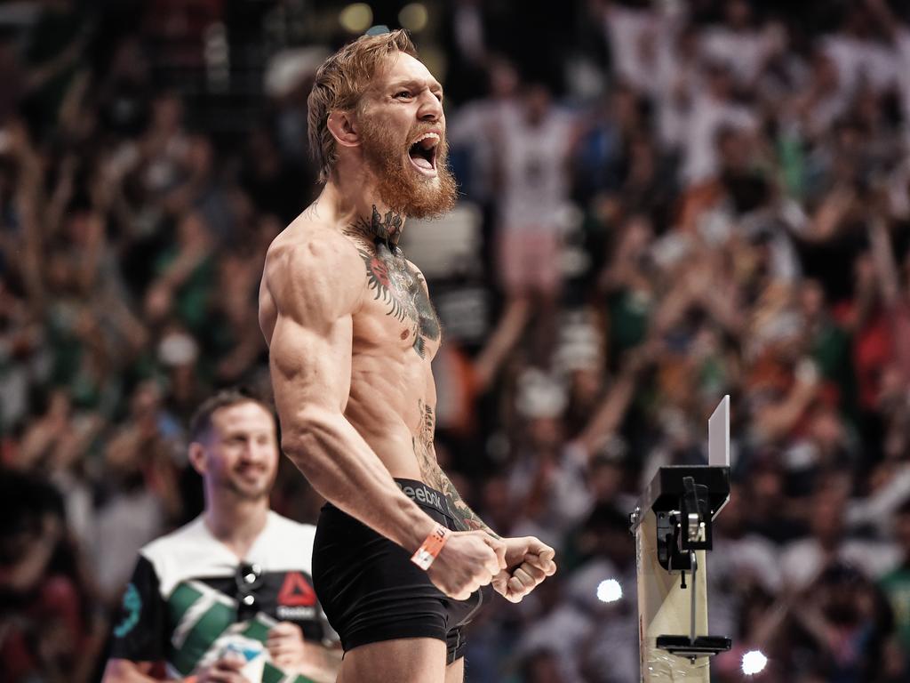 McGregor made everything a show, drawing huge crowds to his weigh-ins. (Photo by Jeff Bottari/Zuffa LLC/Zuffa LLC via Getty Images)