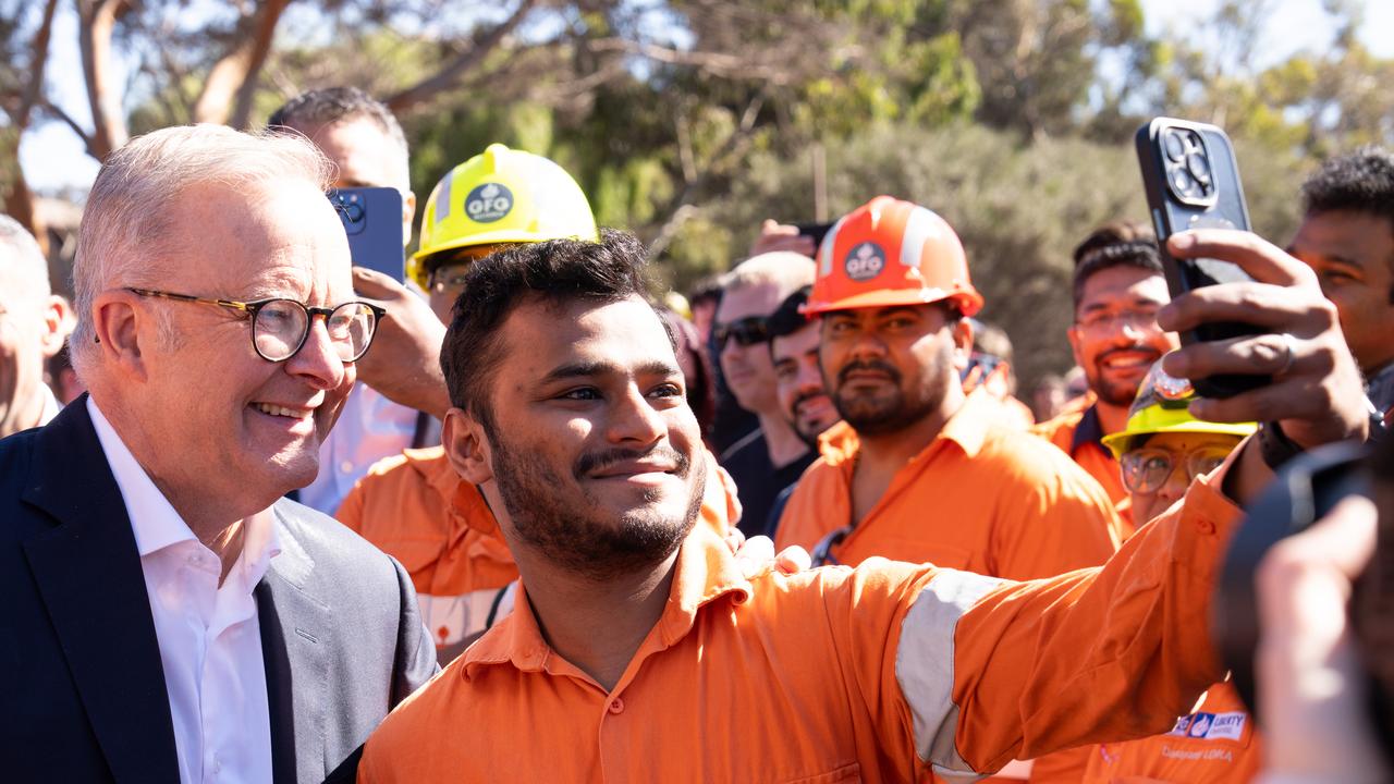 Australian Prime Minister Anthony Albanese visiting with workers at Whyalla Steelworks. Picture: NewsWire / Tim Joy