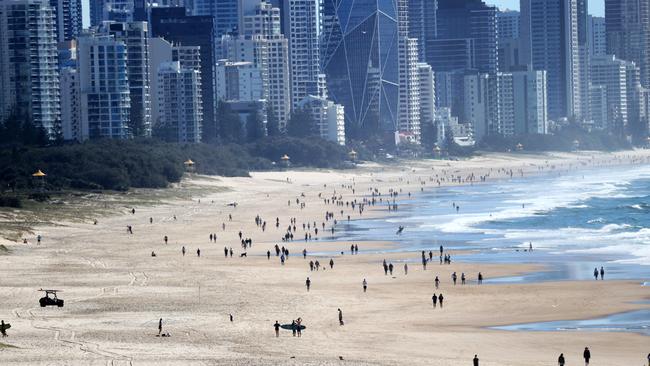 People out and about during lockdown on the Gold Coast. Pictures taken from Miami Hill. Picture: NIGEL HALLETT