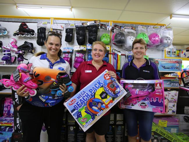 TOY TESTING: Bowen Neighbourhood Centre co-ordinator Stephanie Cora, Bowen Salvation Army store manager Kerry Coe and Bowen Toyworld Owner Sue Mawhirt are ready for the 2019 Bowen Christmas Appeal. Picture: Jordan Gilliland