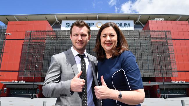 Jeff Horn and Queensland Premier Annastacia Palaszczuk enjoyed sharing the limelight. (AAP Image/Darren England)