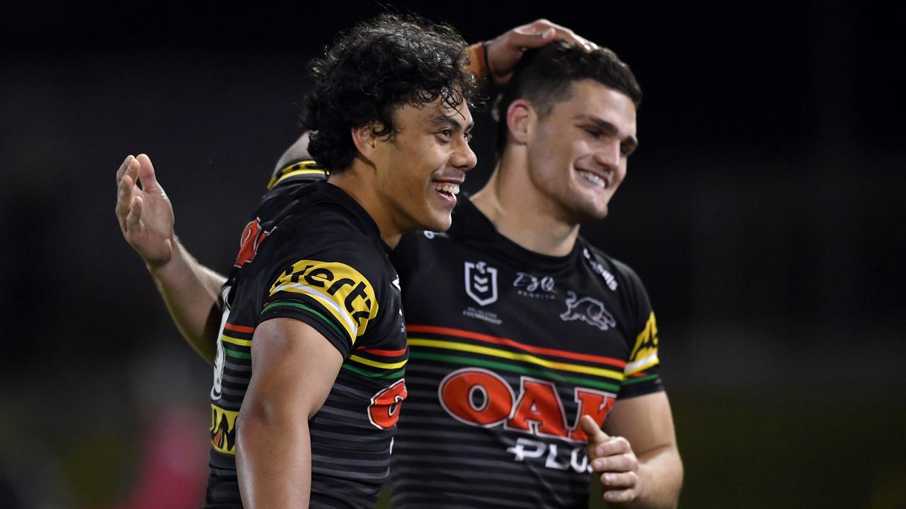Jarome Luai Nathan Cleary 2020 NRL Round 16 - Penrith Panthers v Wests Tigers, Panthers Stadium, 2020-08-29. Digital image by Gregg Porteous � NRL Photos