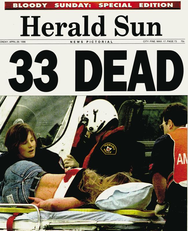 The front page of the Herald Sun as news broke, and before the final death toll.