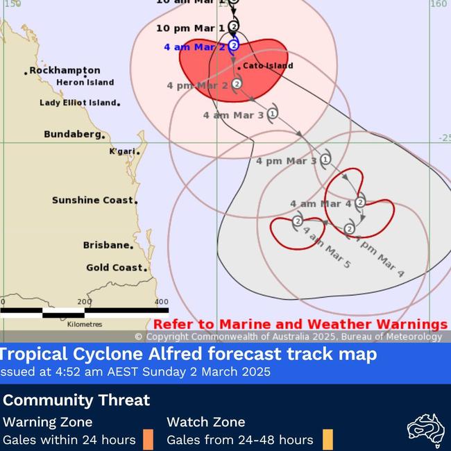 Cyclone Alfred tracking map. Residents across the Sunshine Coast are bracing for more wild weather as Tropical Cyclone Alfred tracks southward, bringing strong winds, heavy rain, and dangerous surf conditions.