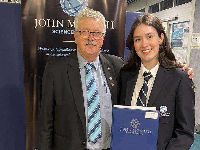 John Monash Science School student Alex Keaney with principal Peter Corkill. Picture: Supplied