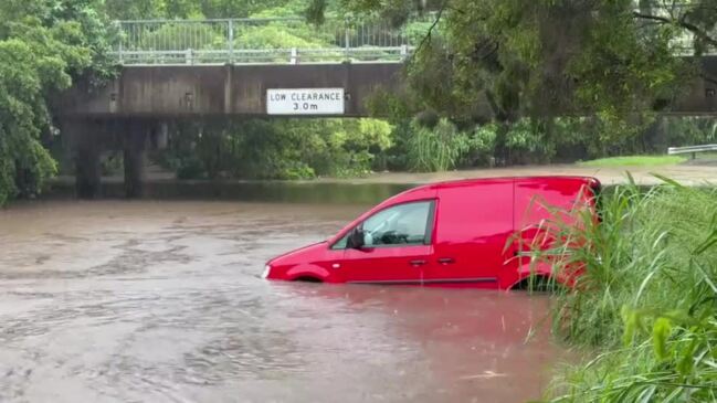 A car in floodwaters at Nambour