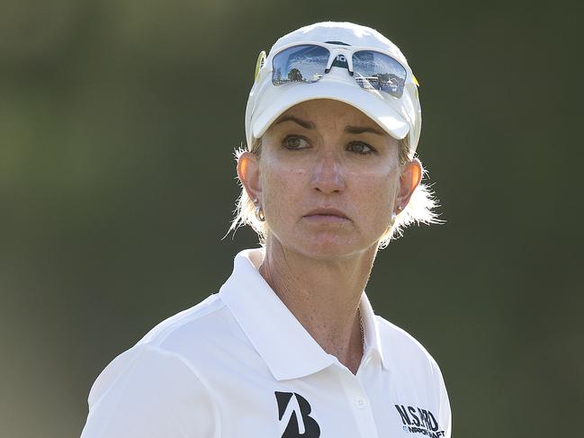 Australian golfer Karrie Webb looks on before being disqualified following the second round of the 2014 Australian Ladies Masters golf tournament at the Royal Pines Resort on the Gold Coast.