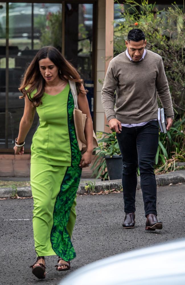 Israel Folau and his wife Maria leave The Truth of Jesus Christ Church in Kenthurst on Sunday. Picture: Monique Harmer